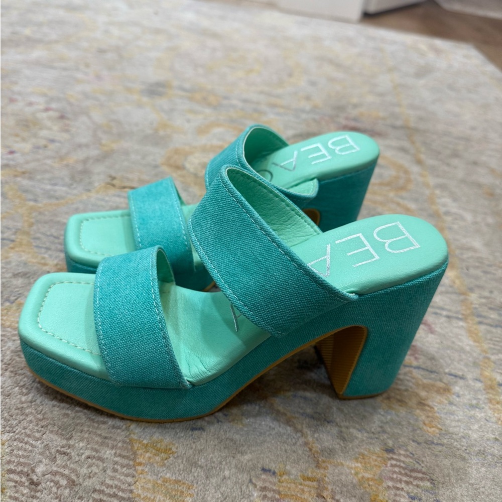 Blue Platform Sandals with Chunky Heel